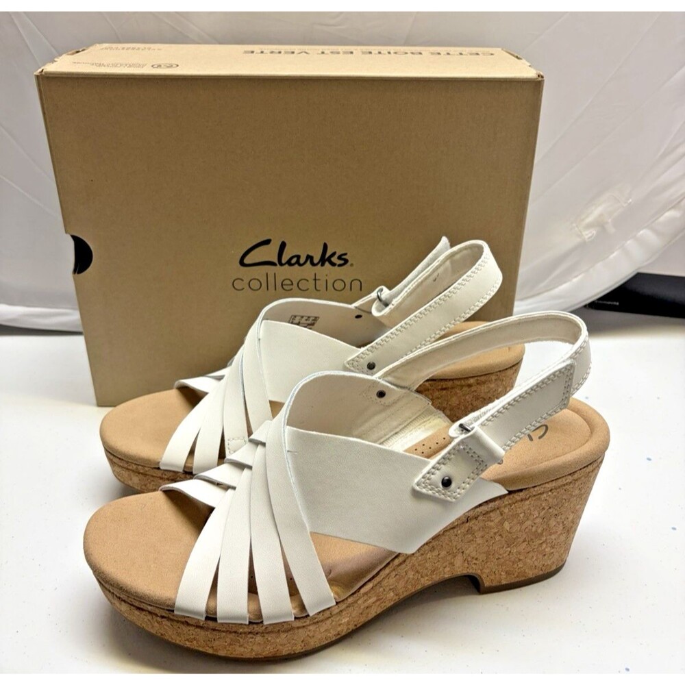 Clarks Giselle Ivy Sandals White Leather Slingback Women’s Size 11M New